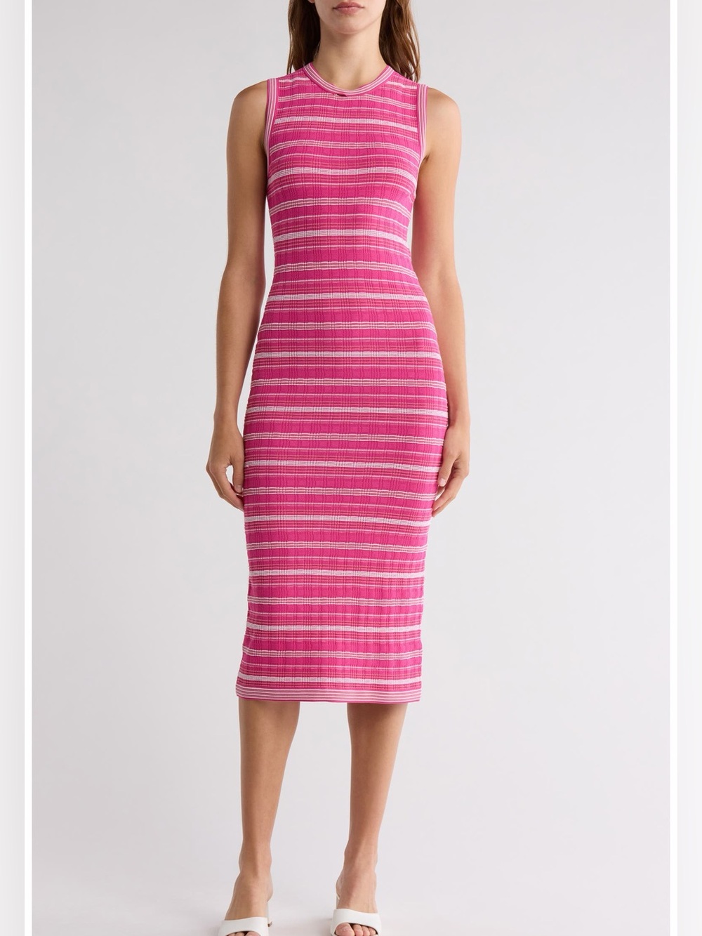 💖 NWT Theory Carnation Multi‎ Stripe Rib Knit Midi Tank Dress XS Sweater Crepe